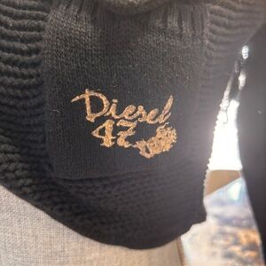 Diesel Black Knit Scarf with Gold Script Emblem
